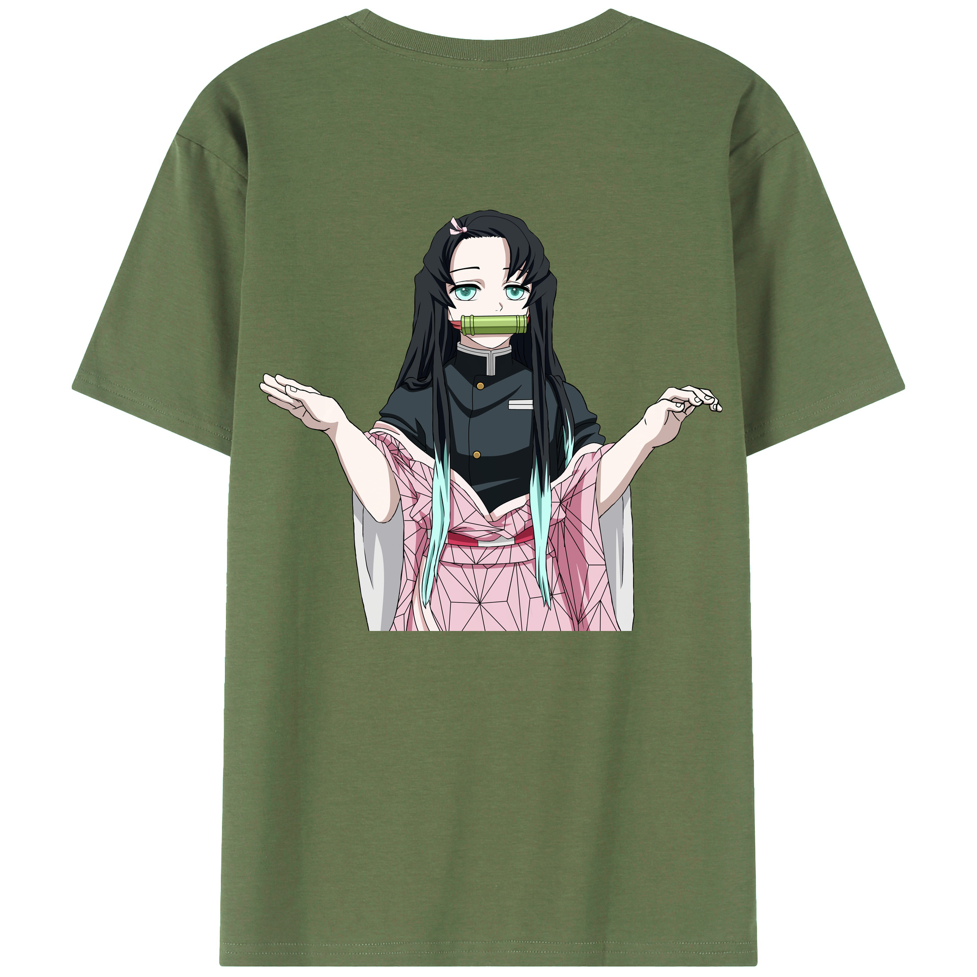 （画像用） 鬼滅の刃（きめつのやいば）竈門 禰󠄀豆子／かまど ねずこ Kamado Nezuko 綿100％ メンズ半袖Tシャツ（バックプリント） 通気性